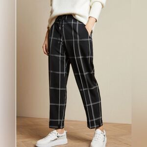 Ted Baker Check Black Plaid Waist Tie Pull On Pants “Hansal” Size 1